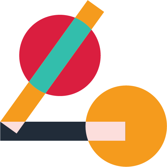 Geometric drawing of an outline square with sections divided by vertical, horizontal, and circle lines.