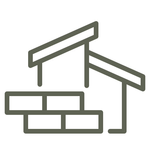 Simple line drawing of a house with a brick chimney and a sloped roof.
