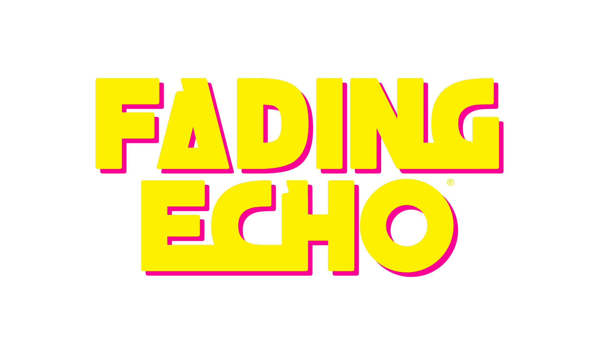 Colorful text reading 'FADING INTO ECHO' in yellow with pink outline on black background.