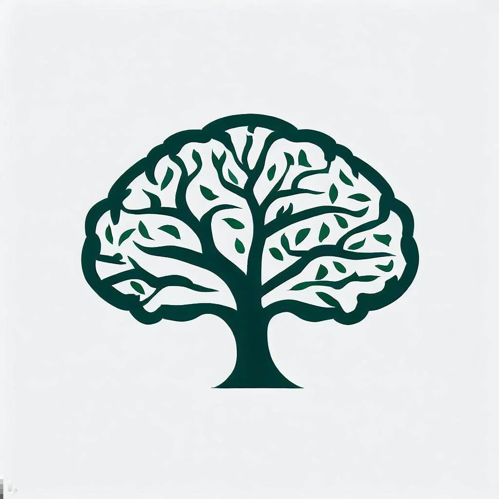 Illustration of a stylized tree with many branches and leaves, in dark green on a light background.
