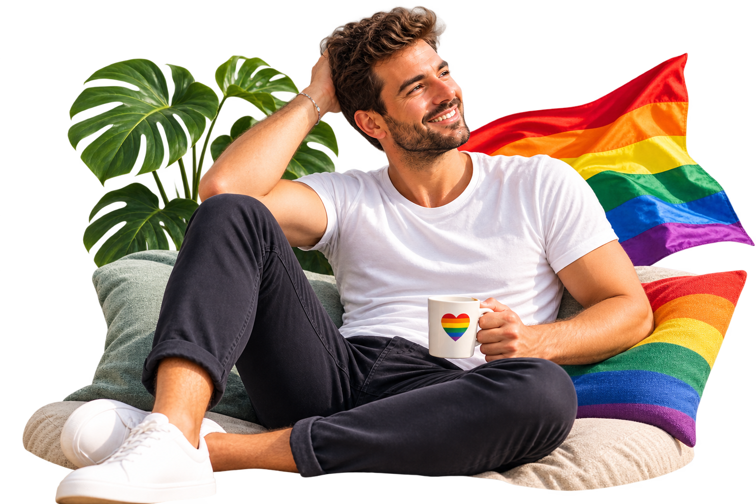 man sitting on gay bag coaching