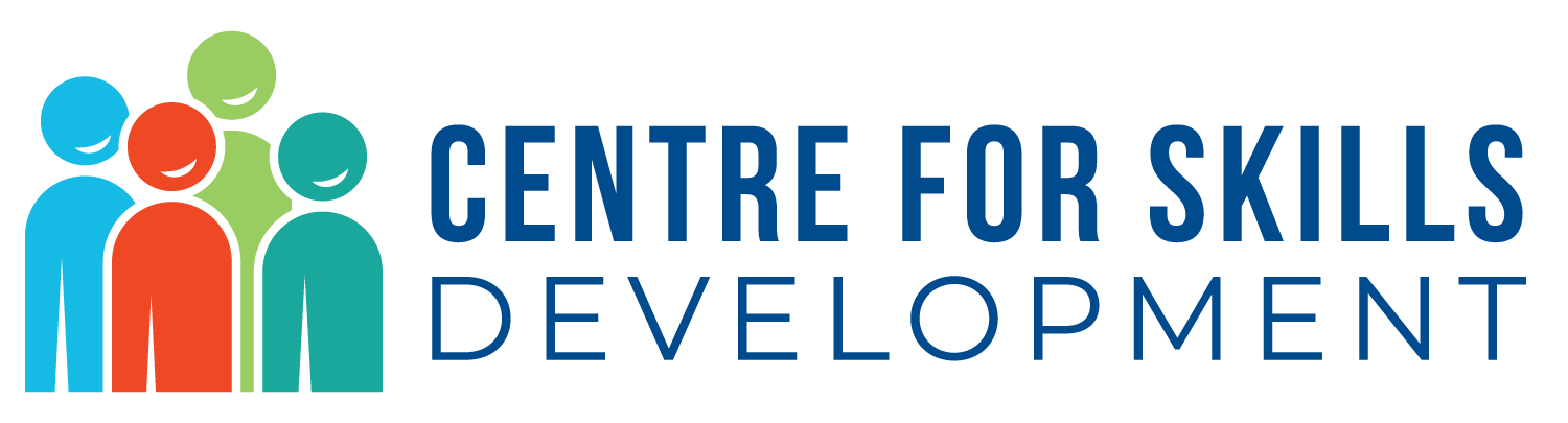Logo for Centre for Skills Development featuring stylized colorful human figures and text.