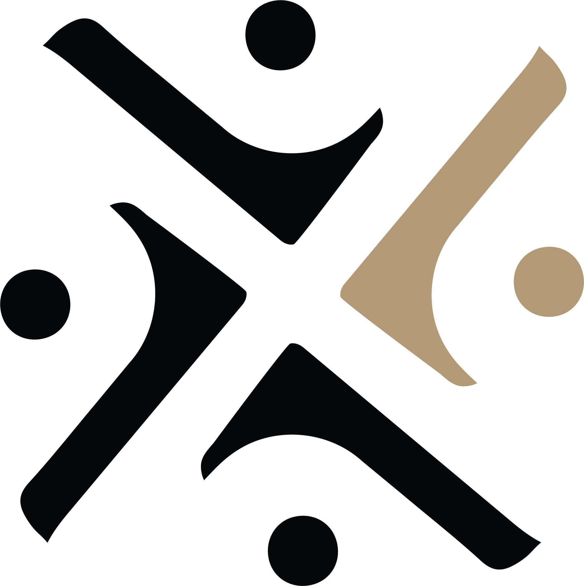 A black background with abstract geometric shapes in black and gold.