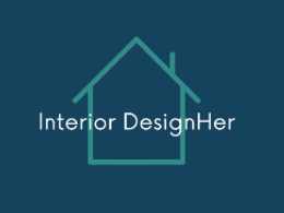 Logo of Interior DesignHer featuring a blue house outline with the company name inside.