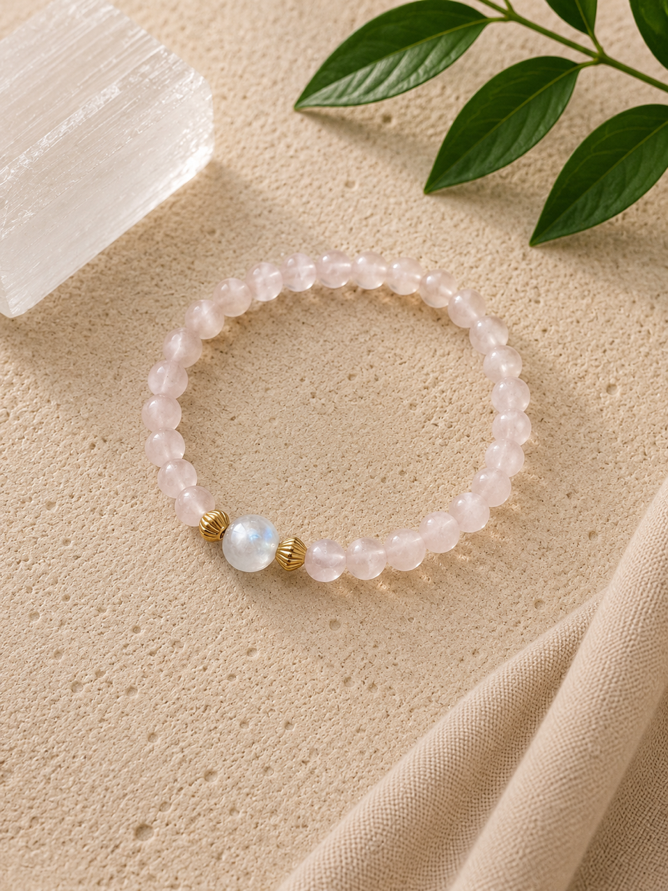 Rose Quartz + Rainbow Moonstone