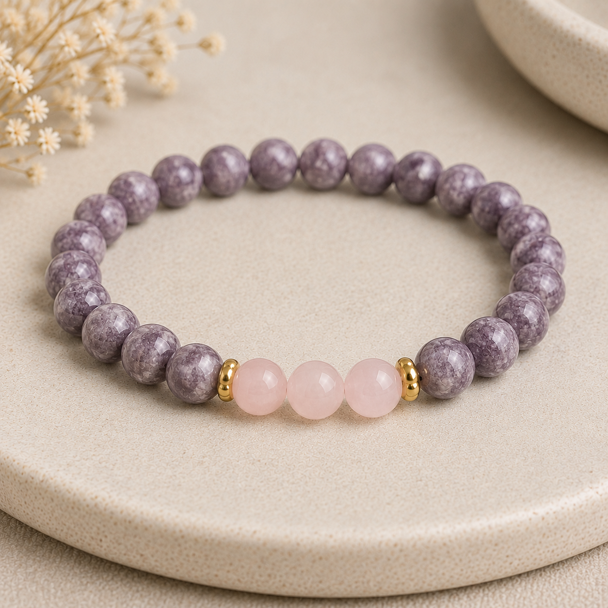 Lepidolite + Rose Quartz Bracelet