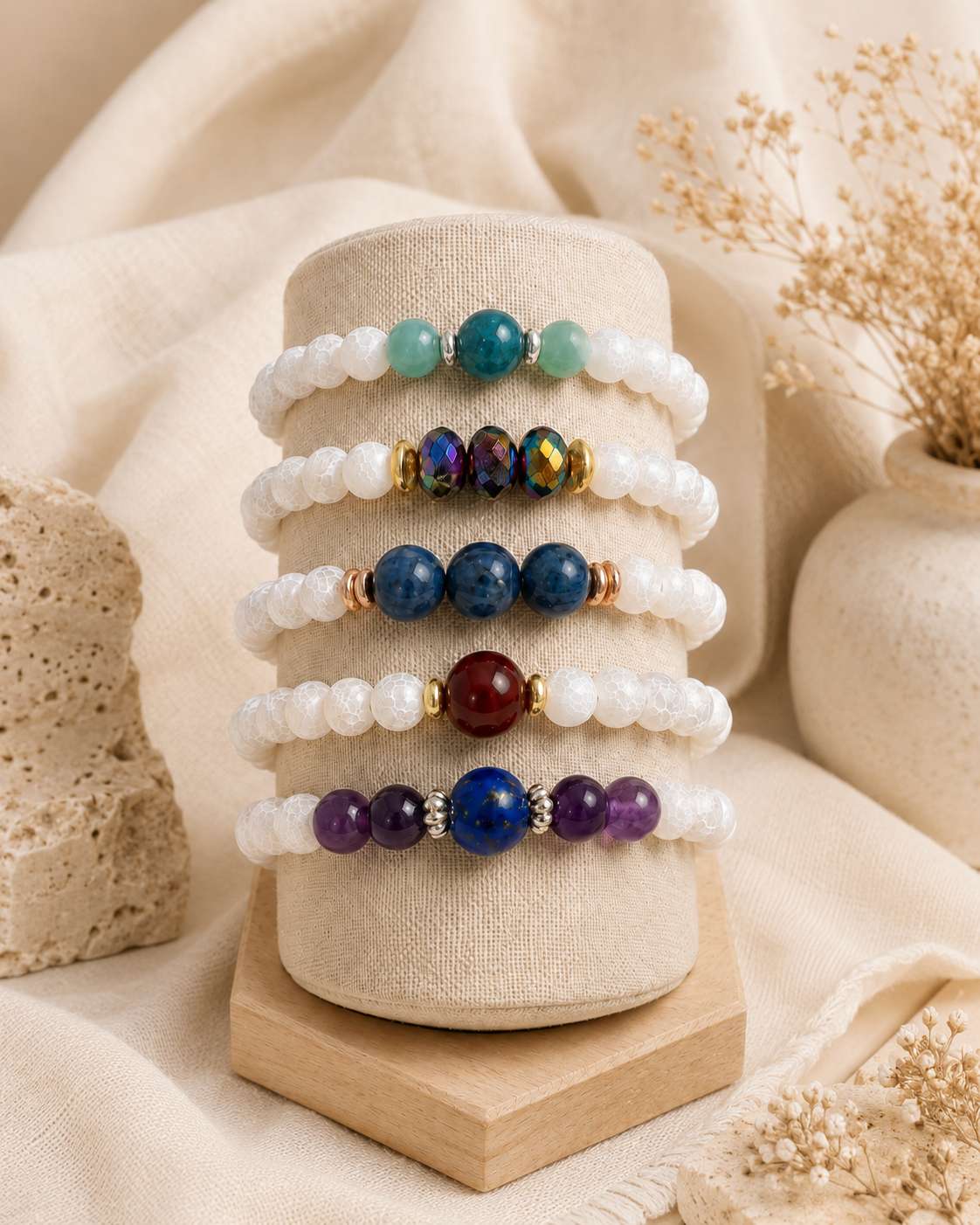 Created for a group of friends brought together by work and a shared love of books. Each bracelet was individually designed around its wearer’s favorite dragon color—a playful detail transformed into something personal and uniquely theirs. Features a