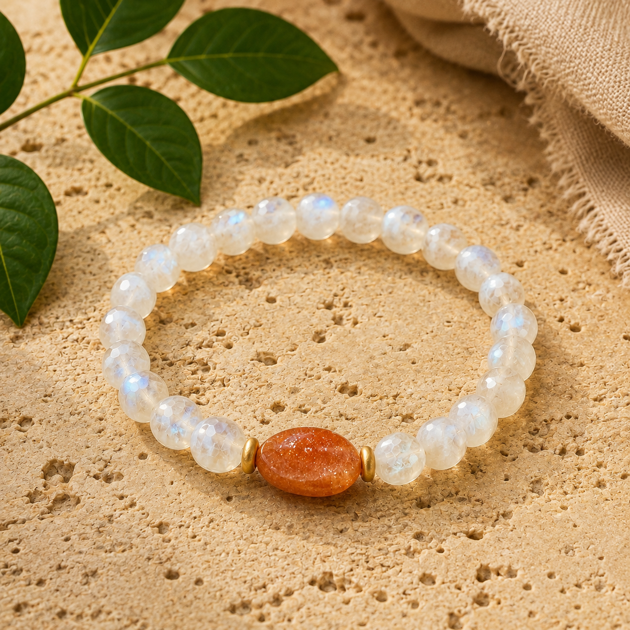 Created for a woman ready to stop second-guessing herself and trust the direction she was already being pulled toward.

Rainbow moonstone was chosen as a reminder to trust her intuition through change, while golden sunstone represents the confidence 