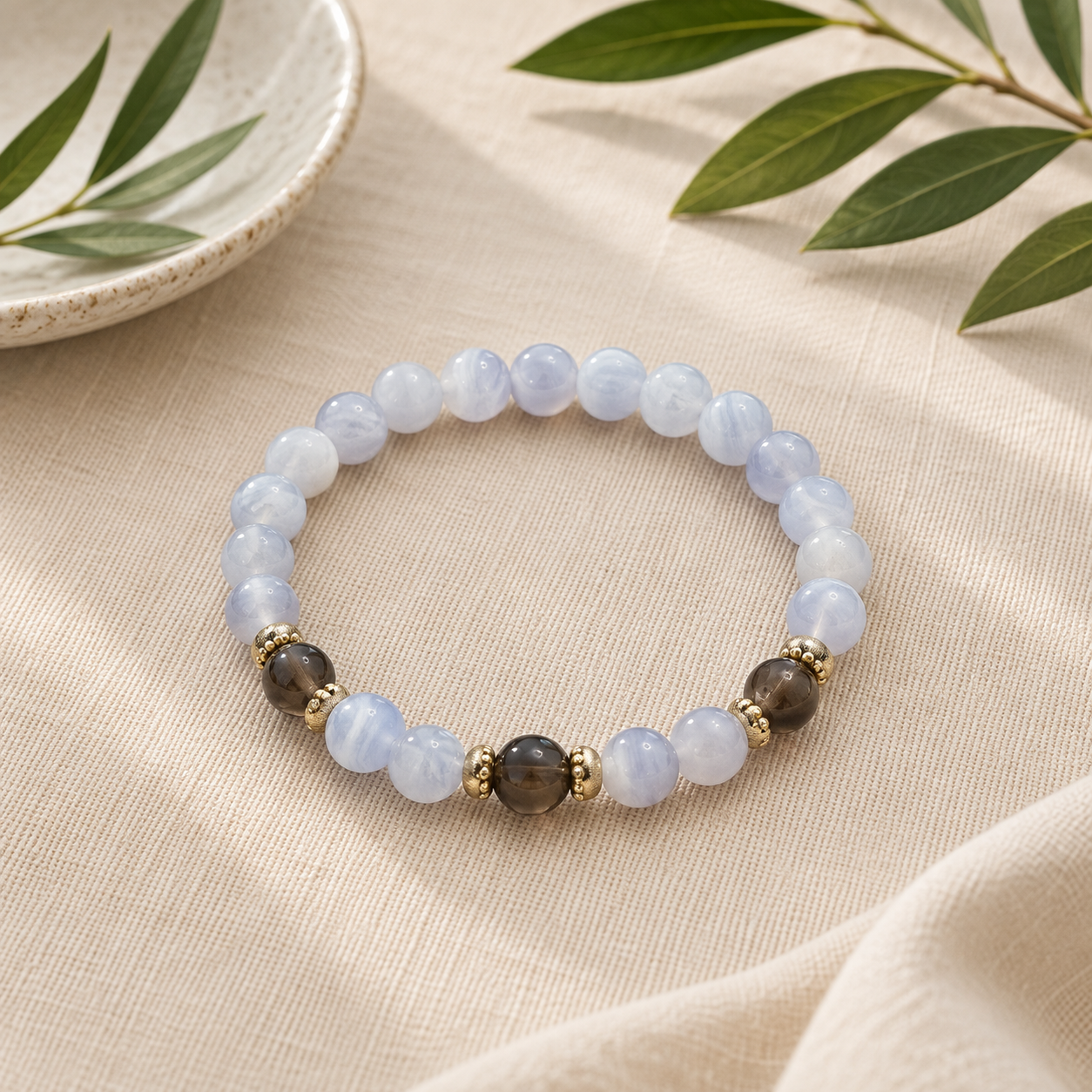 Blue Lace Agate + Smoky Quartz Bracelet