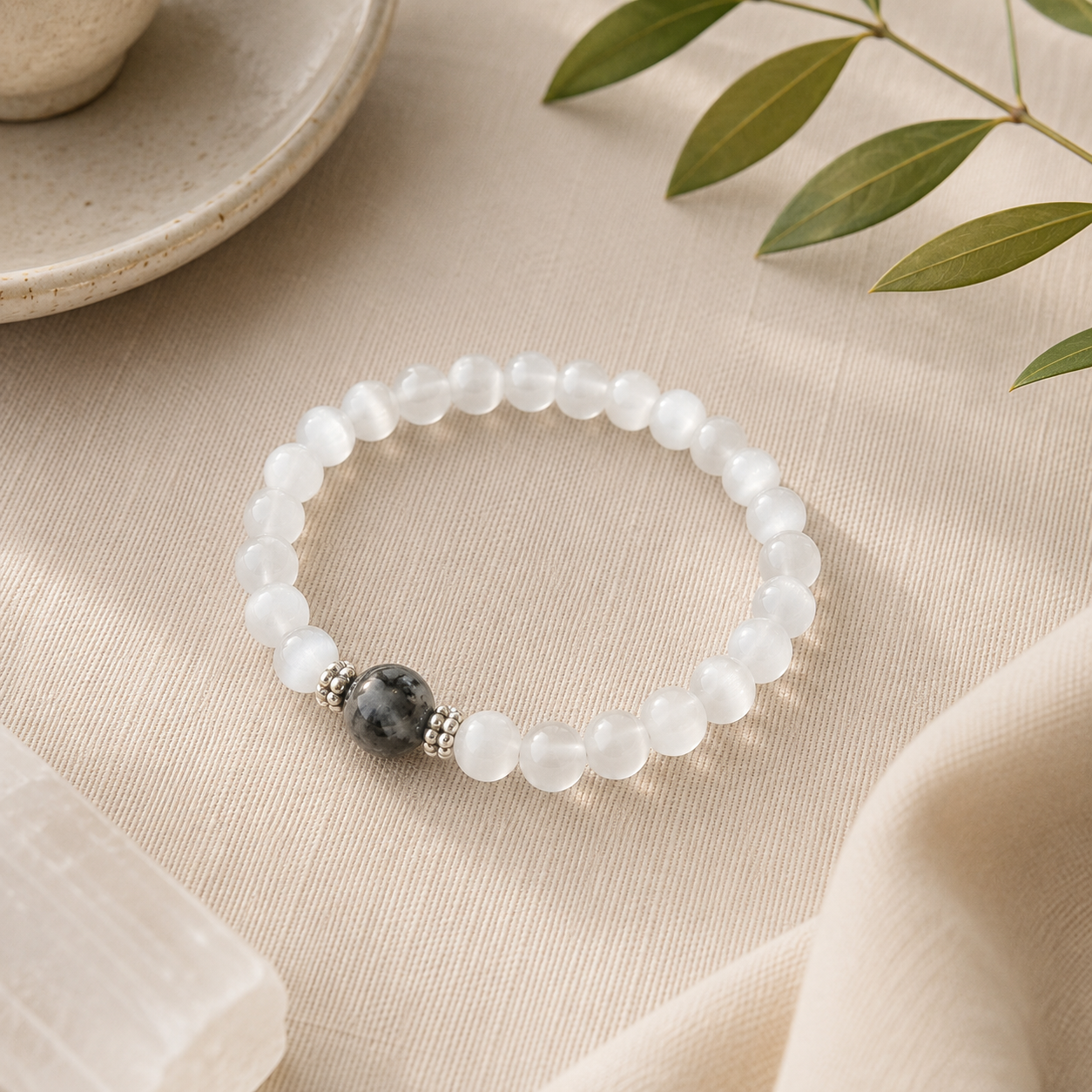 Selenite + Black Tourmaline