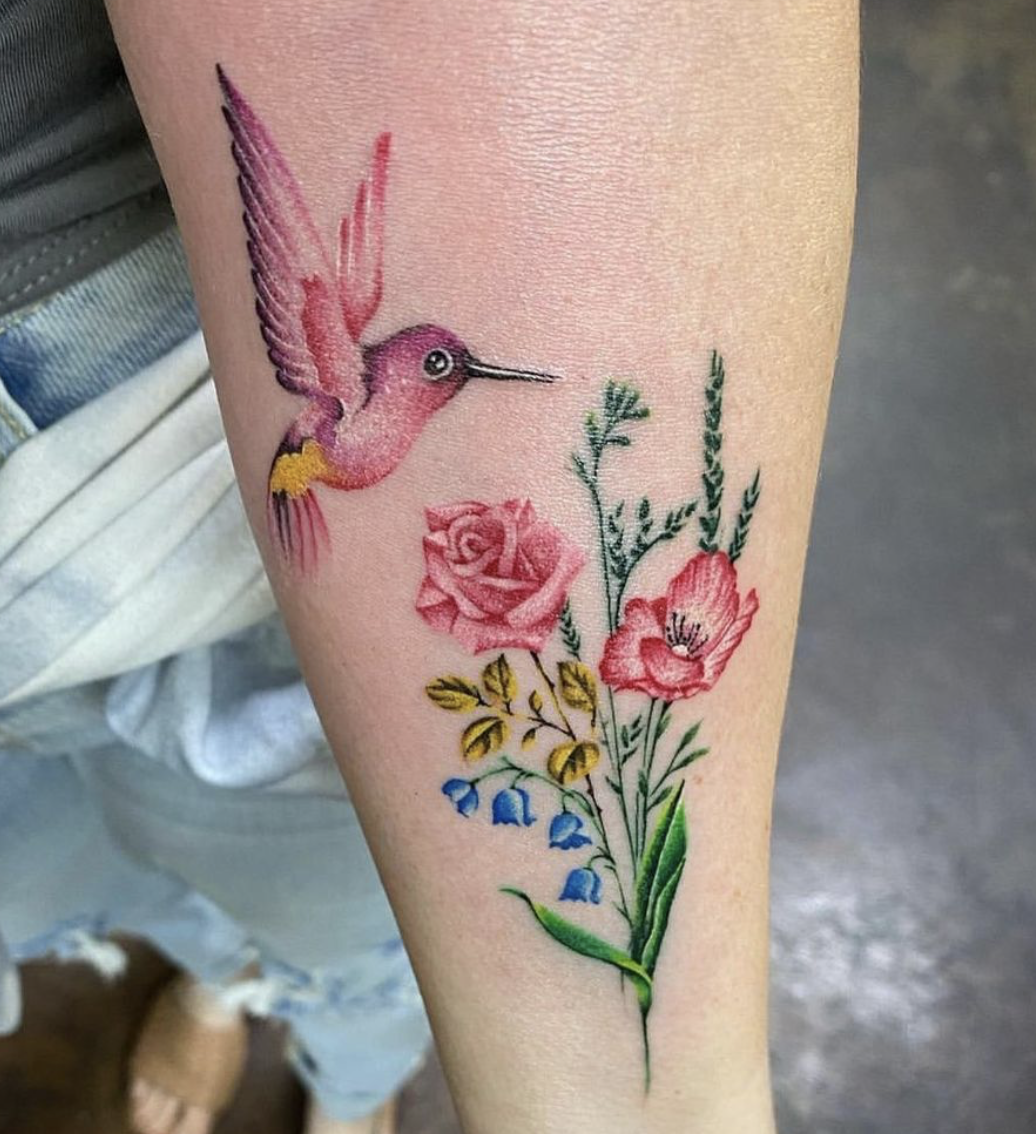 Colorful hummingbird Tattoo