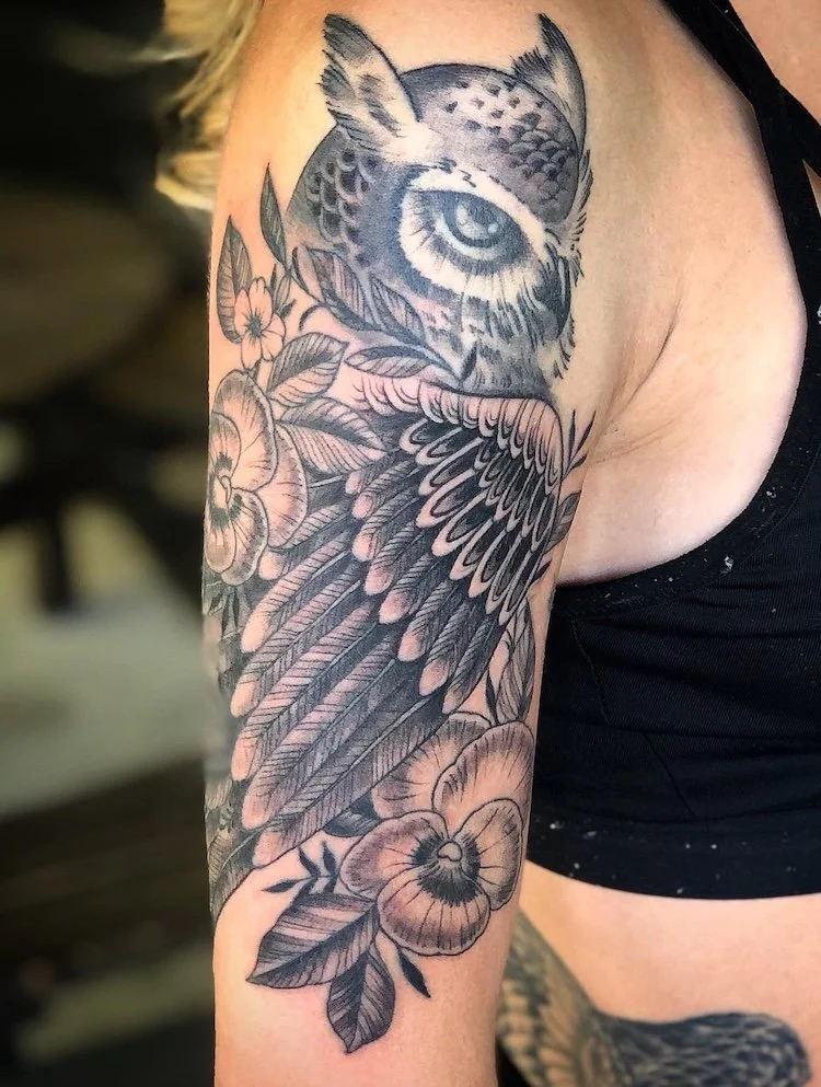 Black & Grey Owl Tattoo