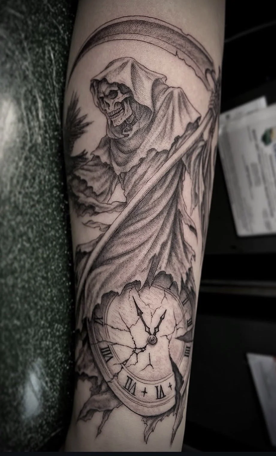 Reaper Black and Grey Tattoo