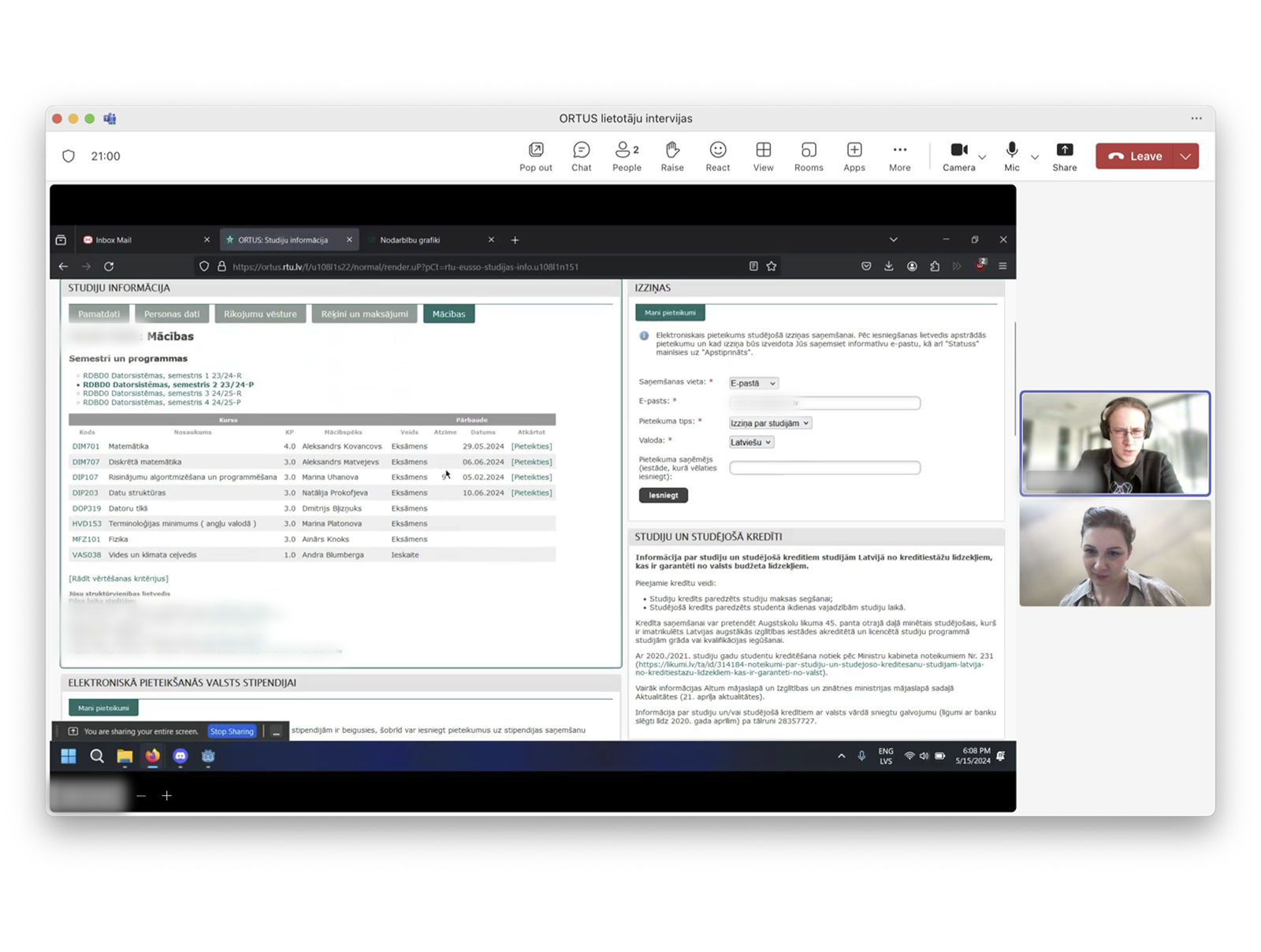 before | Live user interview mapping the way to see grades table on the left area of the interface
