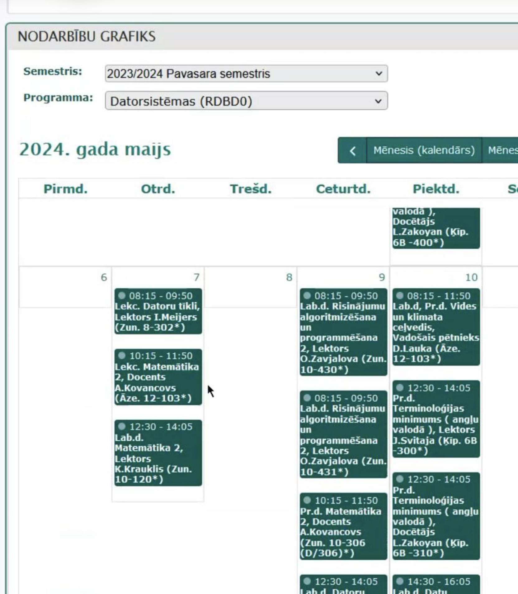before | scheduled classes section on large screens 