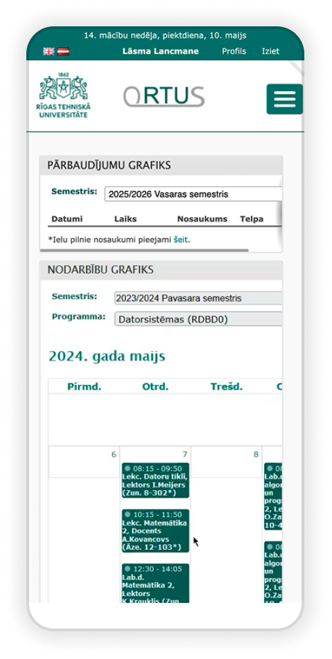 before | scheduled classes viewed on mobile, unresponsive table, inaccessible layout