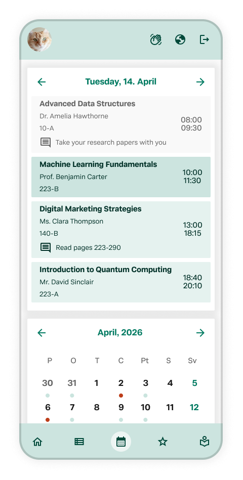 after | on small screens first you see classes in the day view