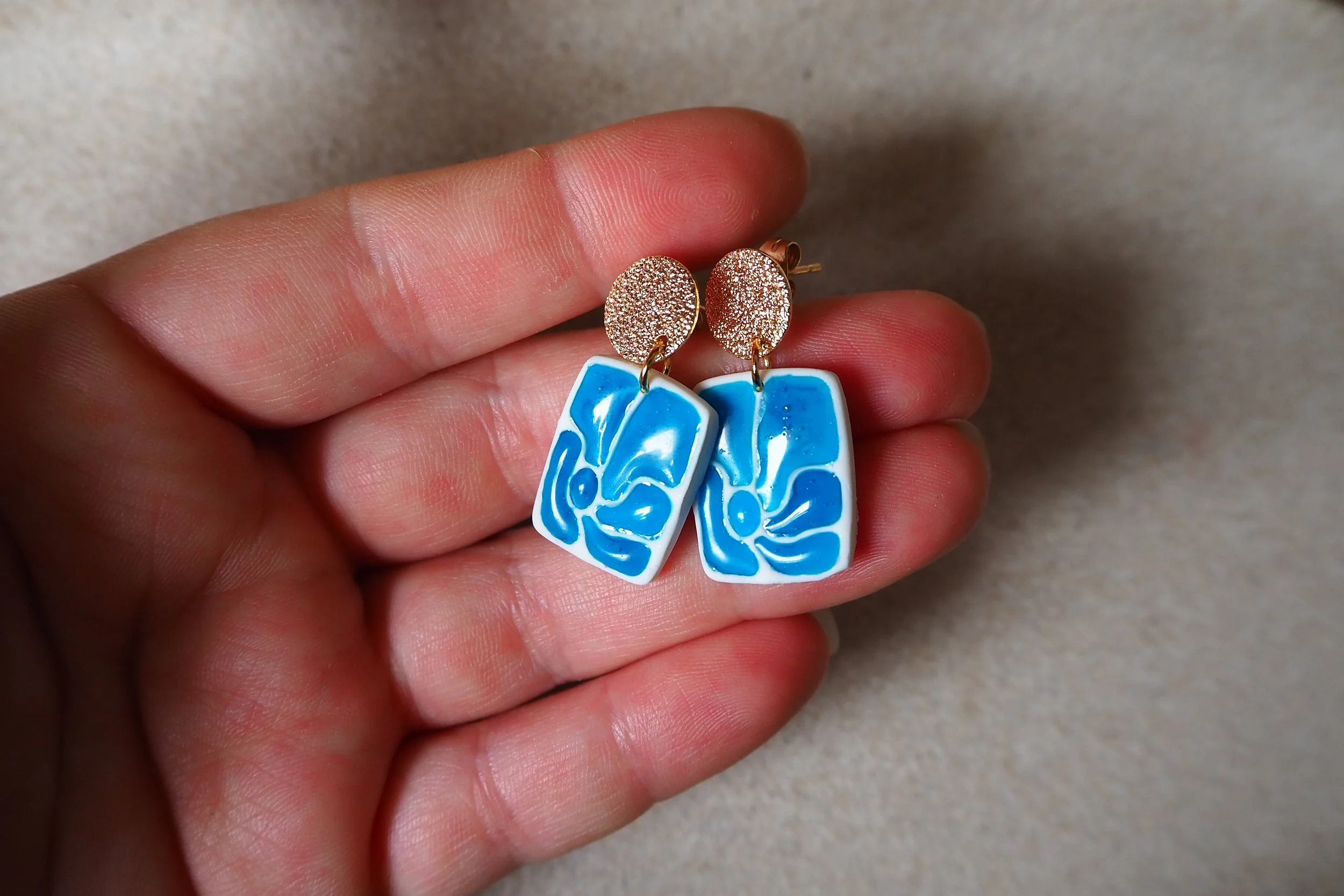 18K Gold Plated Retro Blue Earrings