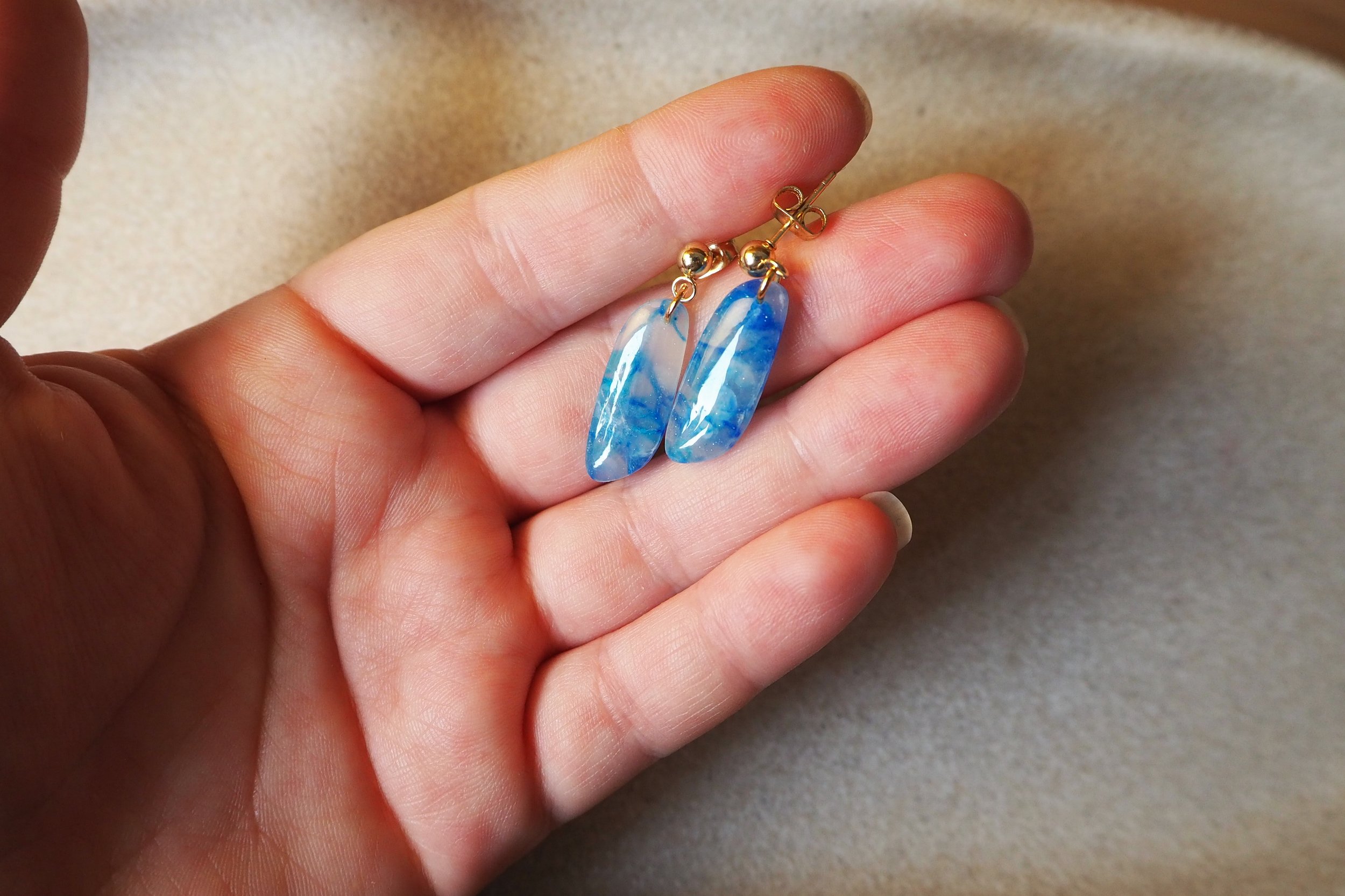 18K Gold Plated Ocean Blue Marble Earrings
