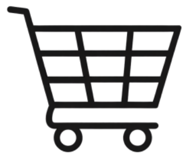 Outline of a shopping cart on a black background.