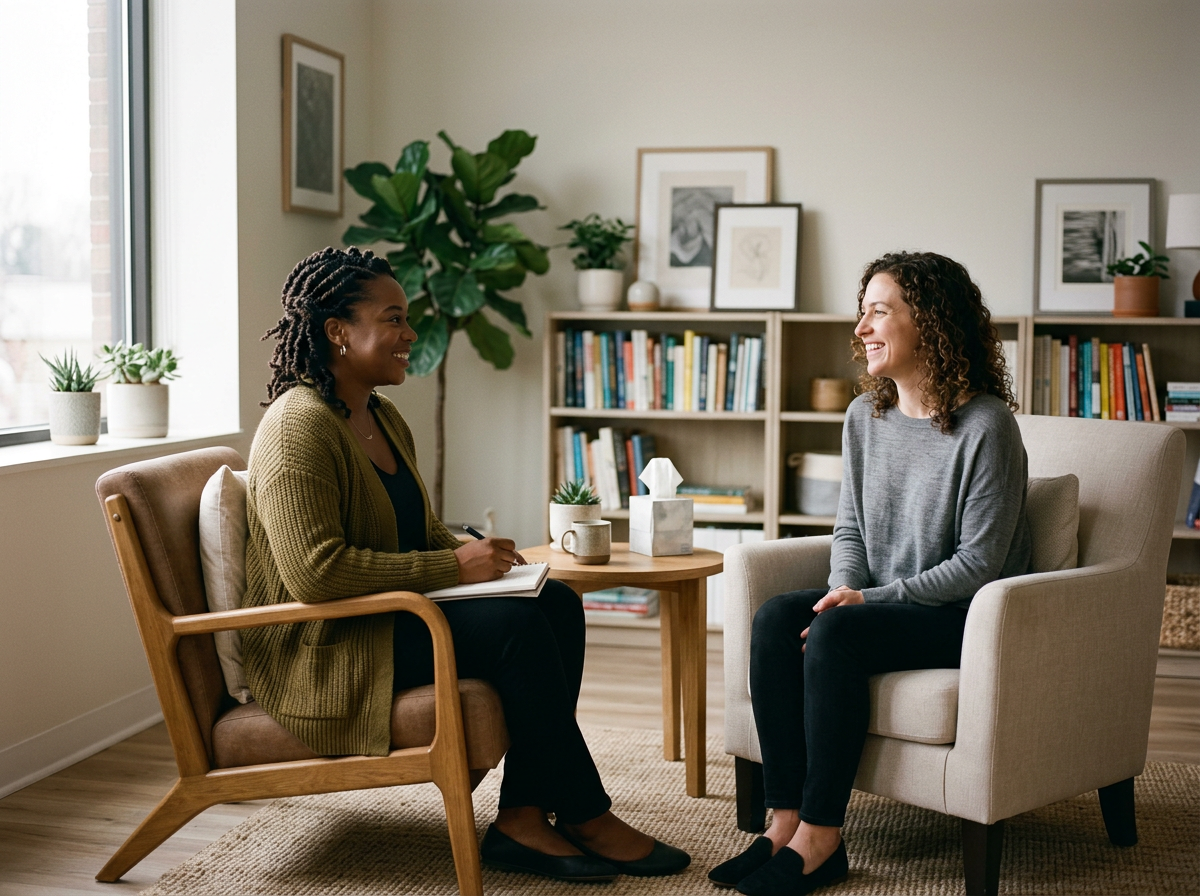 Two women having a supportive counseling conversation