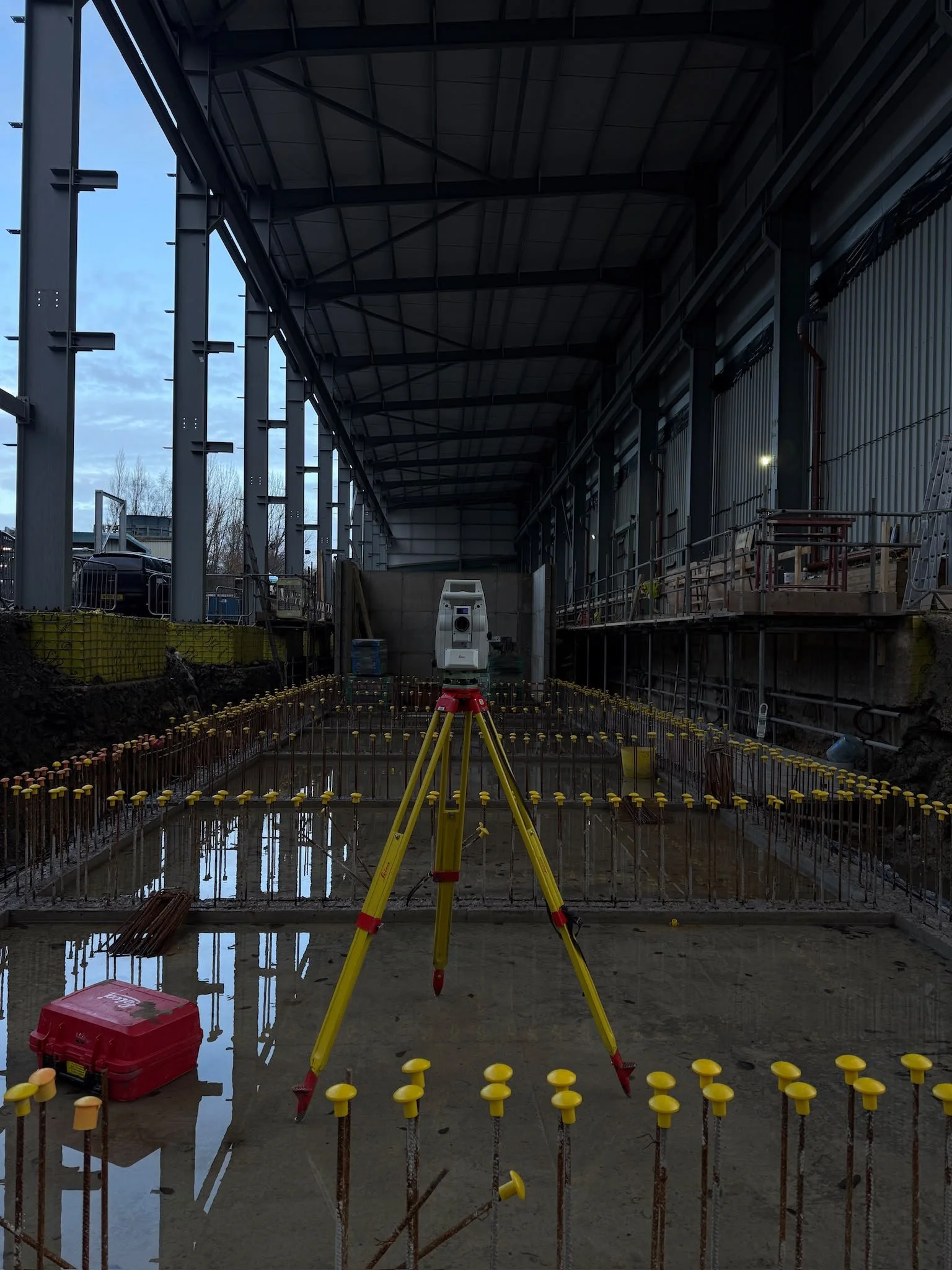 Total station setting out on a live construction site