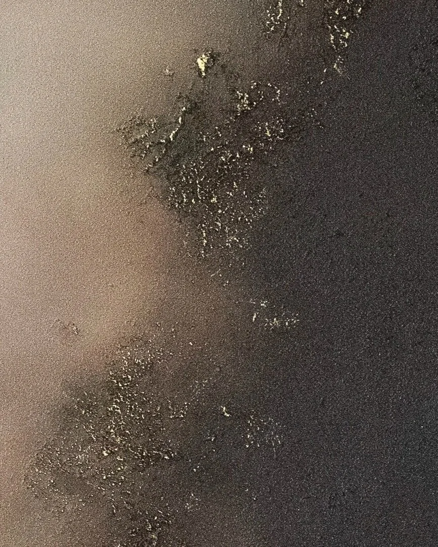 Close-up detail of Beside Me, showing tactile surface texture, delicate neutral tones and subtle golden highlights.