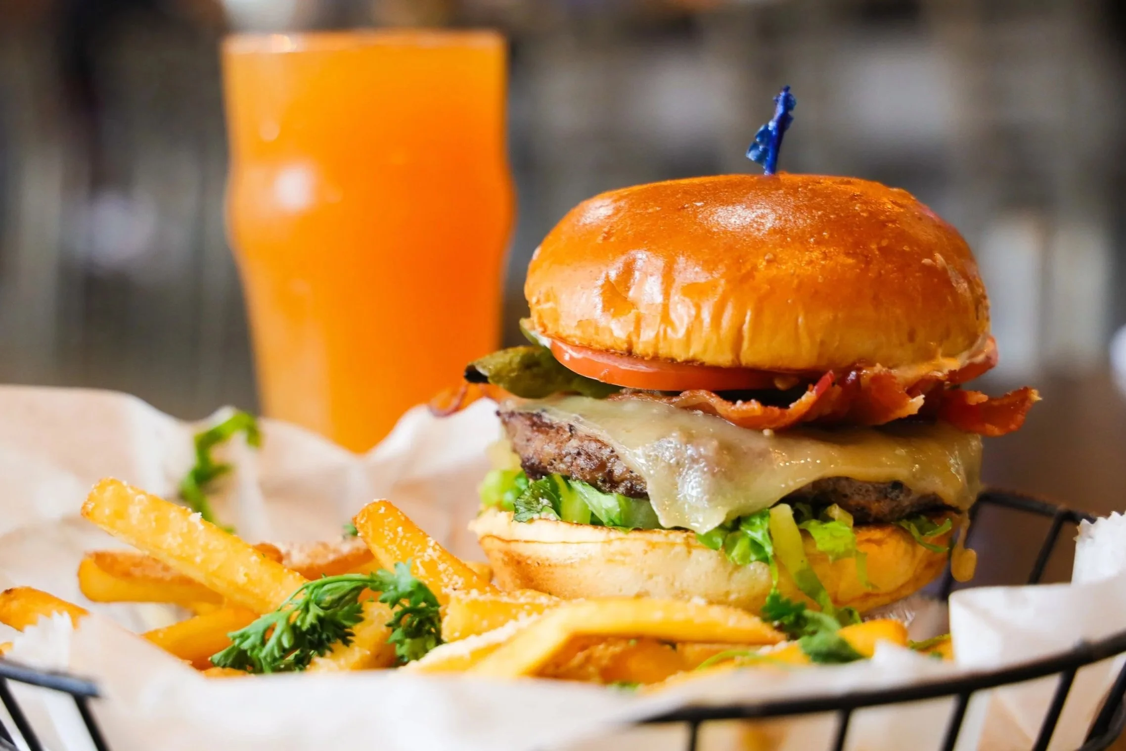 Burger and beer in the taproom