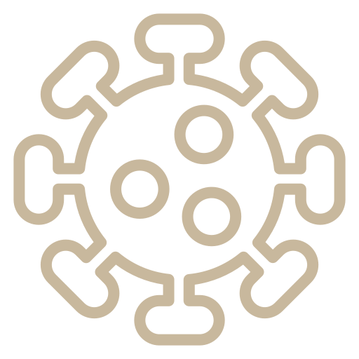 Illustration of a virus or germ with a circular shape and spike-like extensions