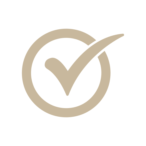 A beige checkmark inside a circle, indicating approval or correctness.