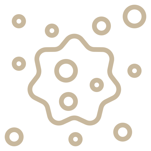 Illustration of a cell with surrounding particles.
