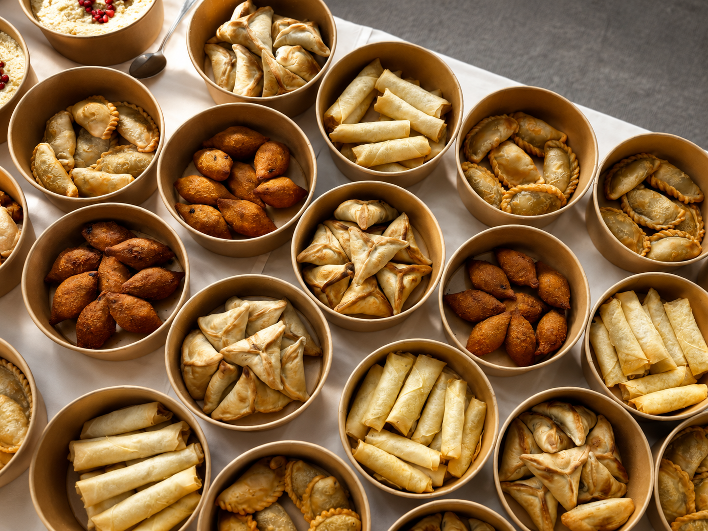 Mediterranean mezze selection served for a private celebration.
