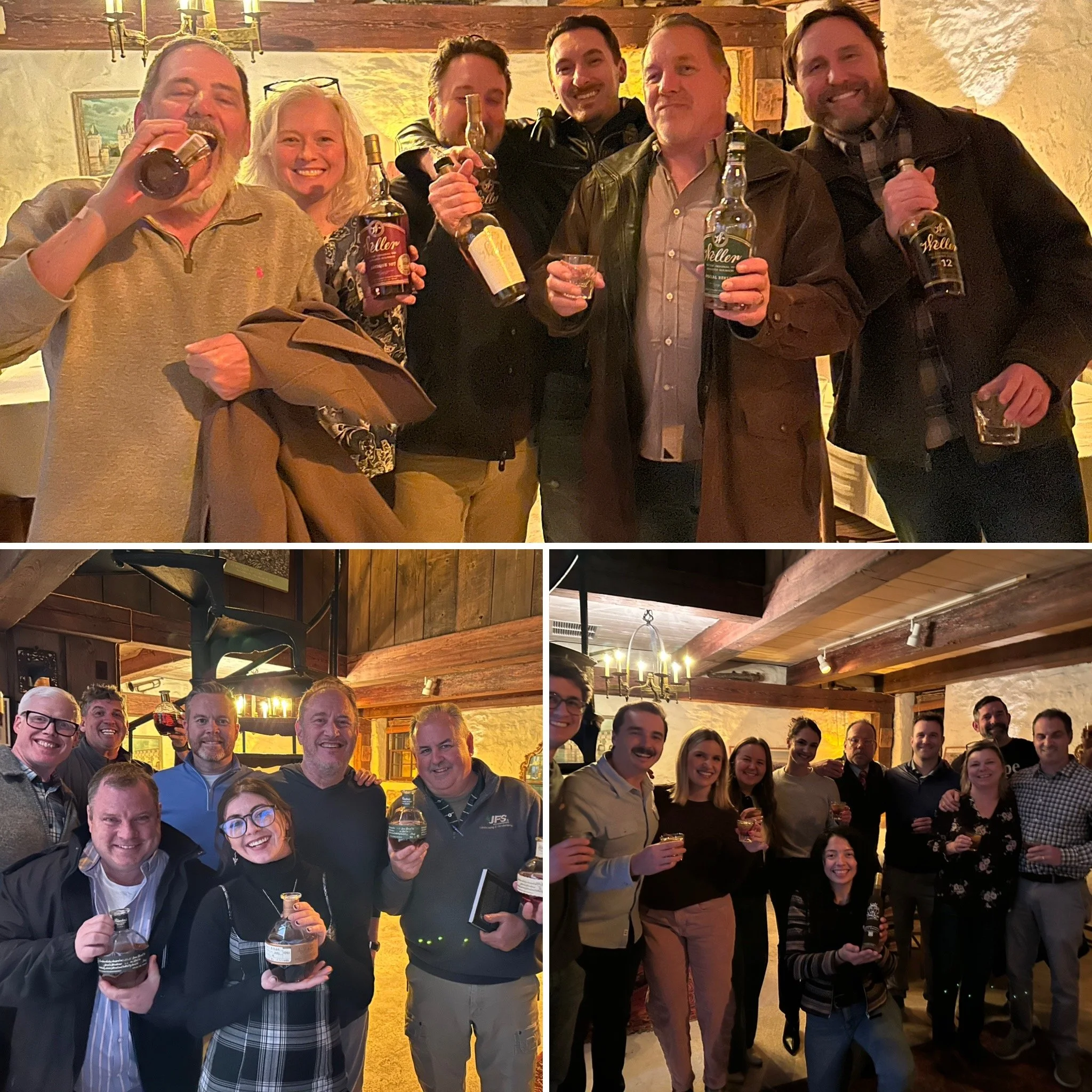 Members of the whiskey club smiling at an event