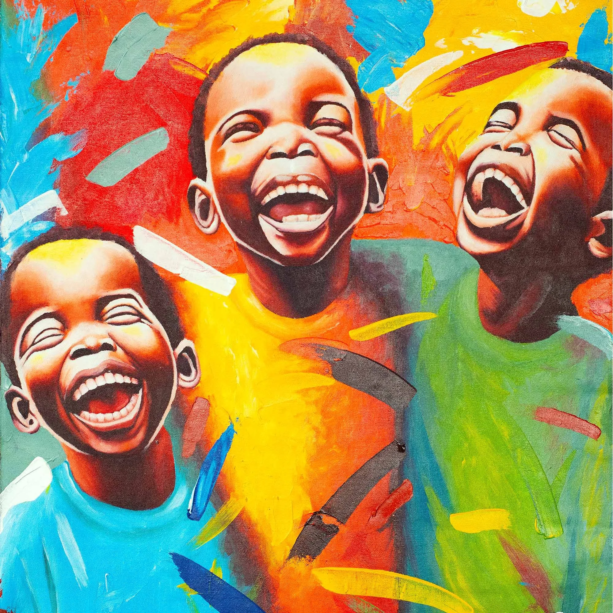 Portrait of three children by artist Henry Bukenya