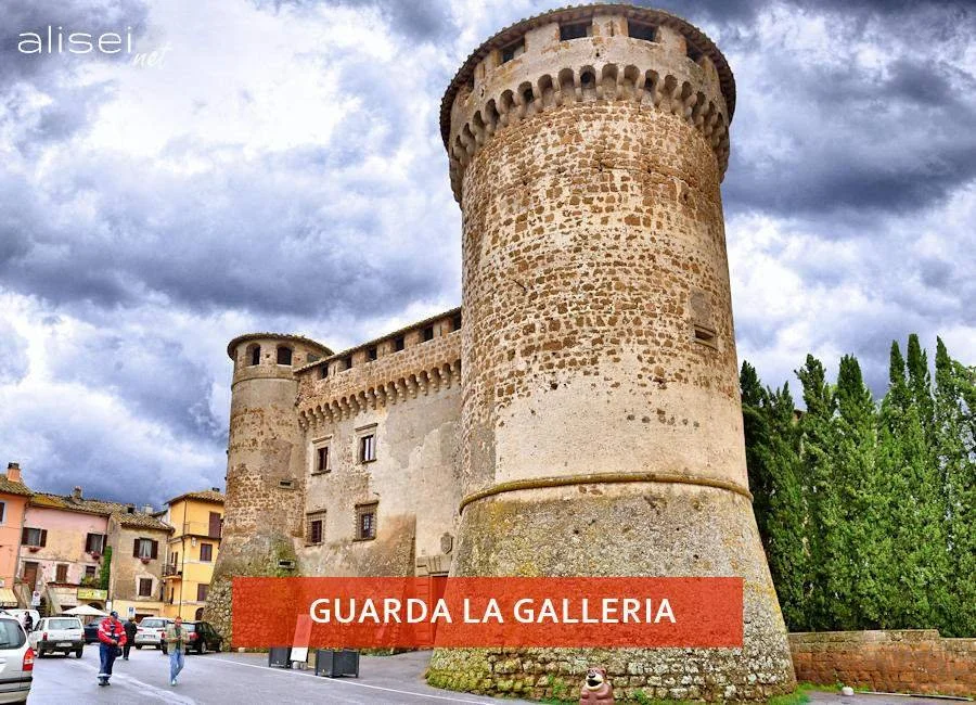 Una fortezza medievale con torri rotonde di pietra e mura robuste, situata in un'area urbana con auto parcheggiate e persone che camminano, sotto un cielo nuvoloso.