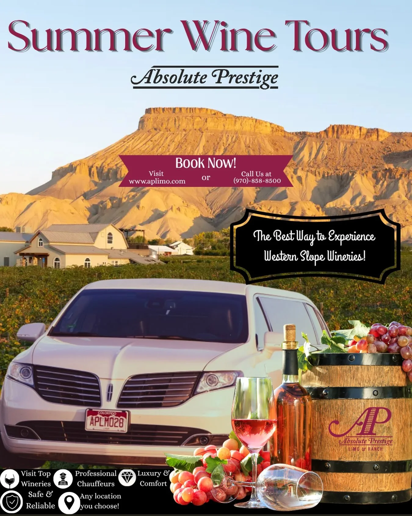 Plan your next visit into Palisade with an Absolute Prestige Wine Tour! 🍷
&bull;
From elegant SUVs, to classy limousines, to glamorous limo buses &mdash; We have the perfect ride for your taste of the valley. Book today!
&bull;
#limousineservice #pa