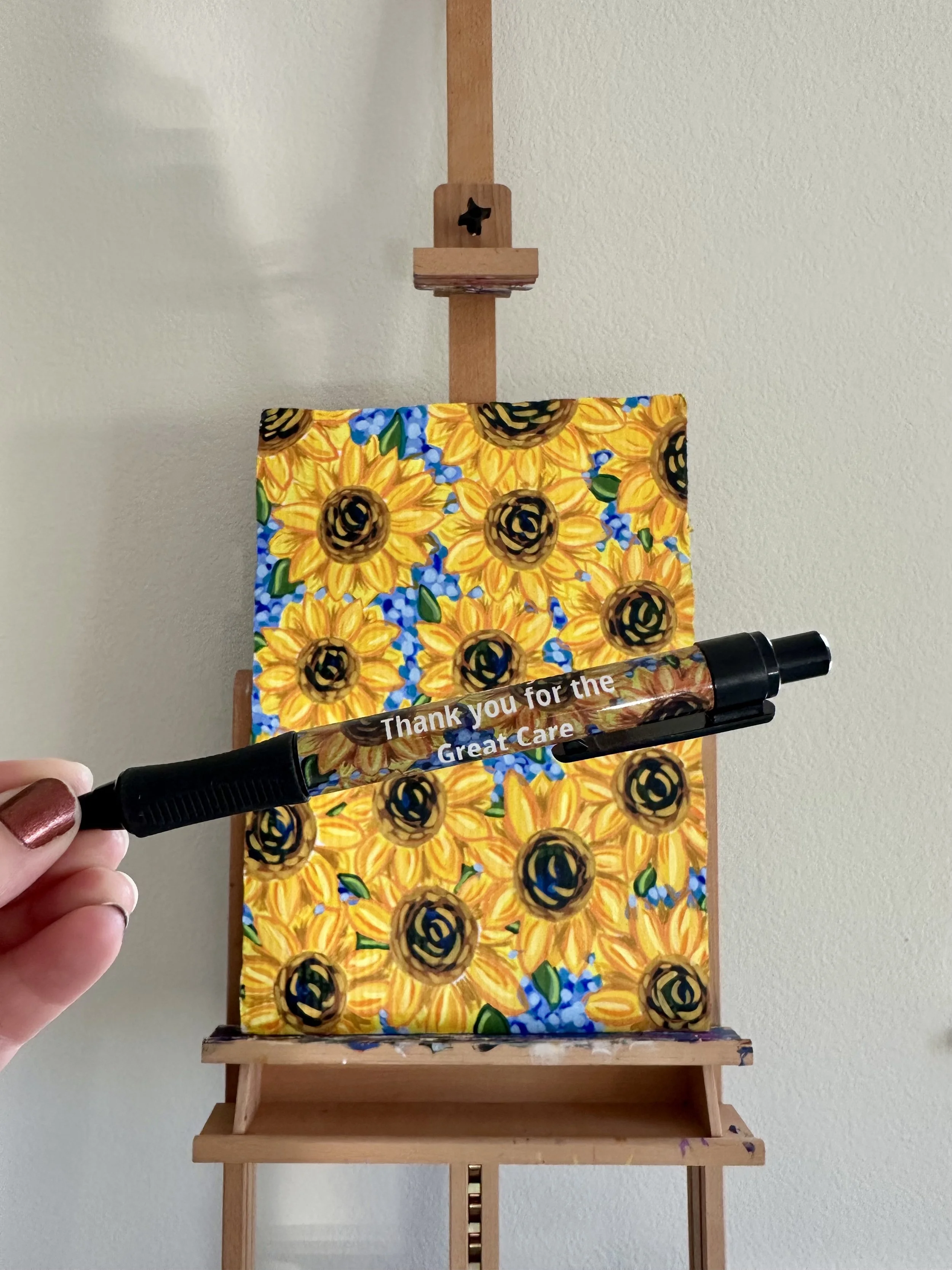 Sunflower painting on cardboard, bright colors for pens honoring the Huntsville Hospital staff.