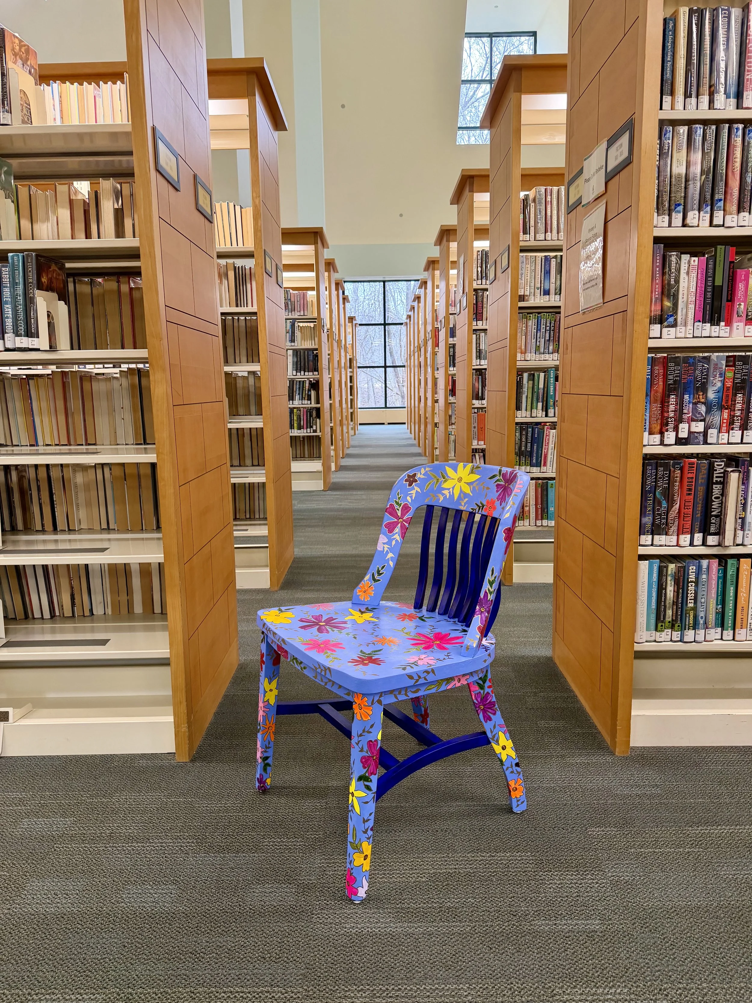 250th Garden chair for the Take a Seat project for the Alexandria library. Floral piece with bright color.