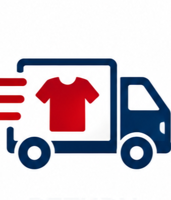 Icon of a delivery truck with a red shirt on a screen, representing online clothing delivery.
