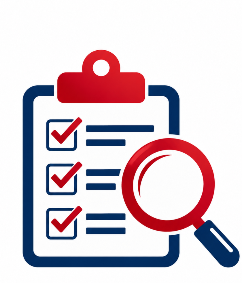 Checklist on clipboard with red check marks and a magnifying glass