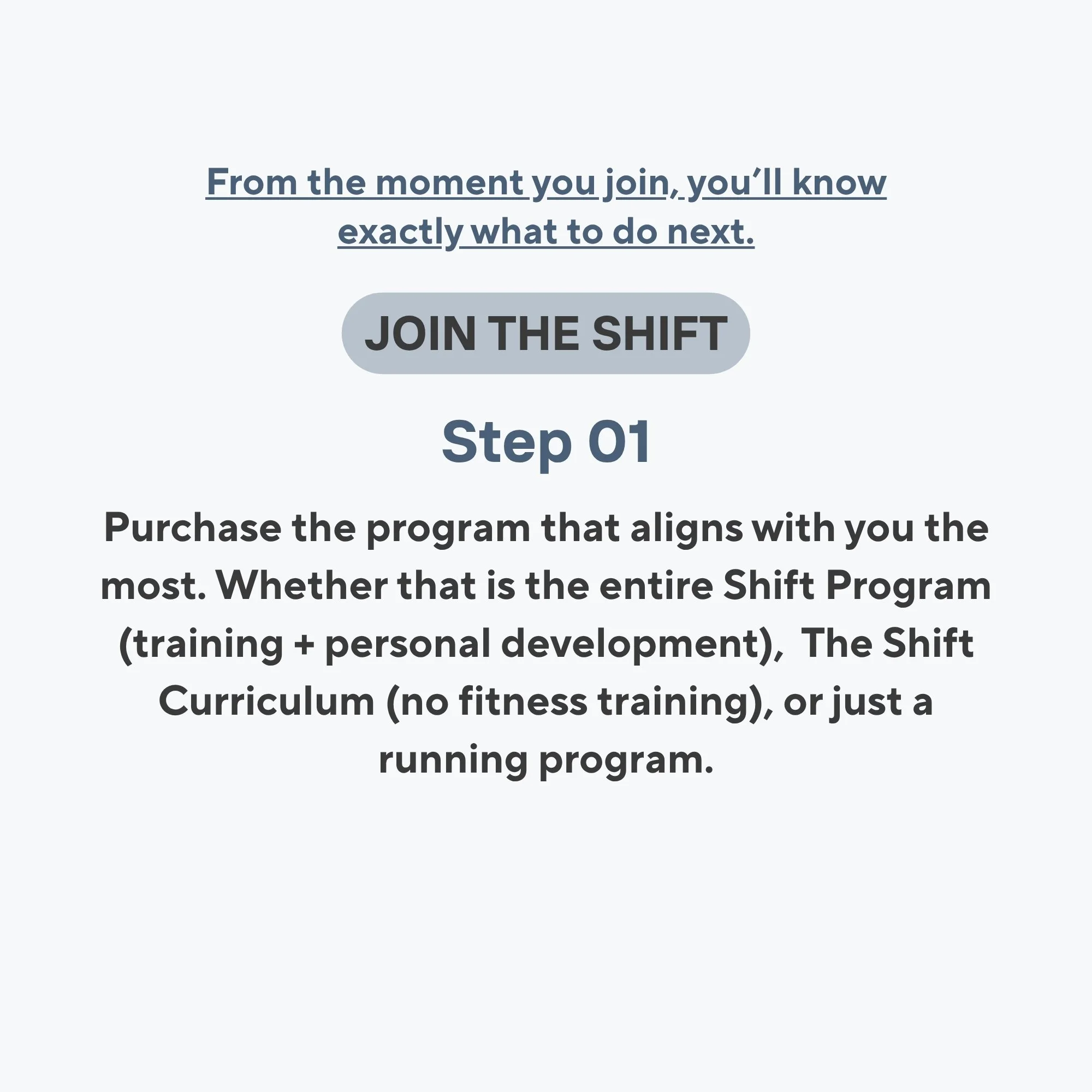 A webpage with a motivational message and a call-to-action button that says 'Join the Shift'.