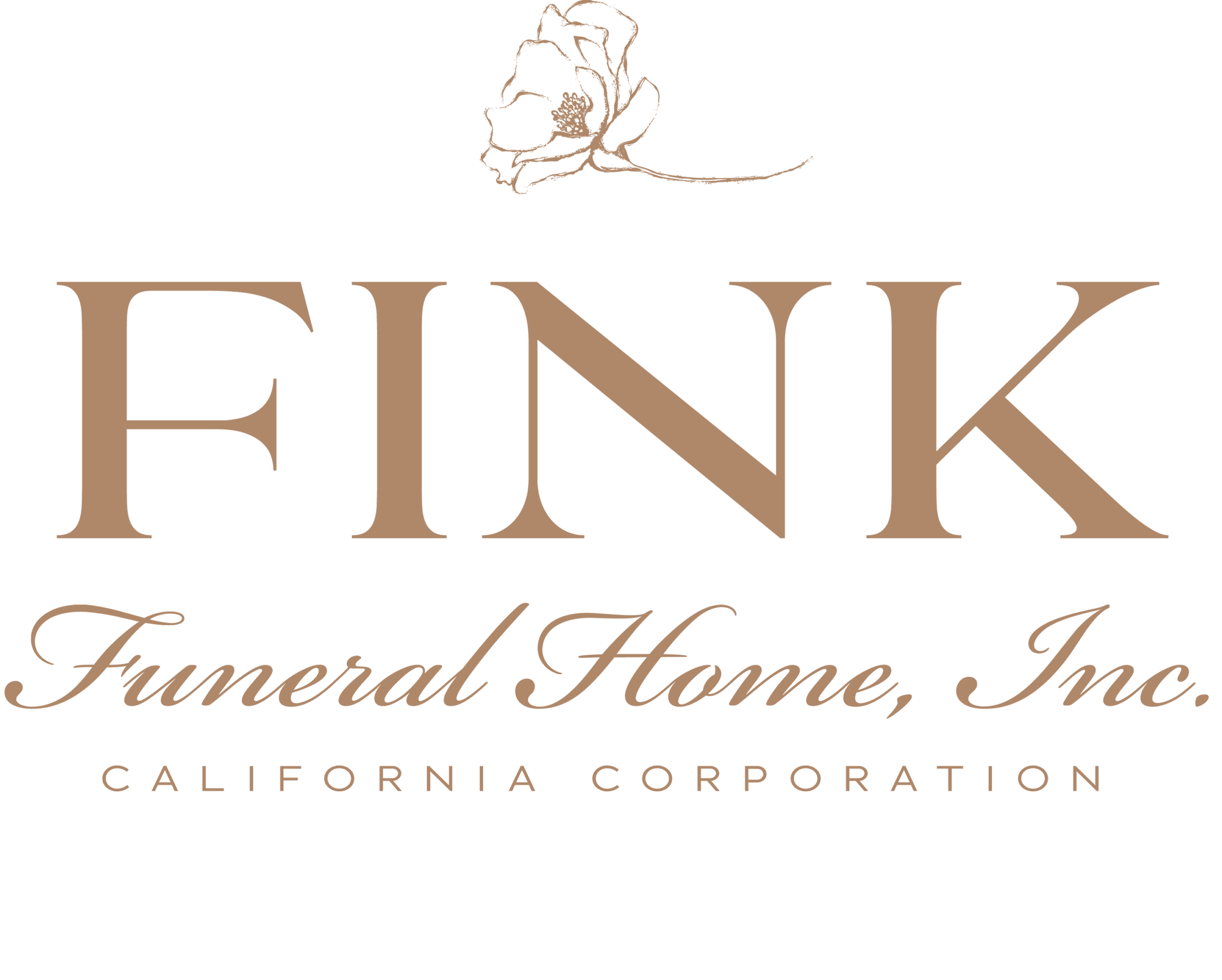 Logo for Finix Funeral Home, Inc., a California corporation, featuring a stylized flower above the company name in elegant script.