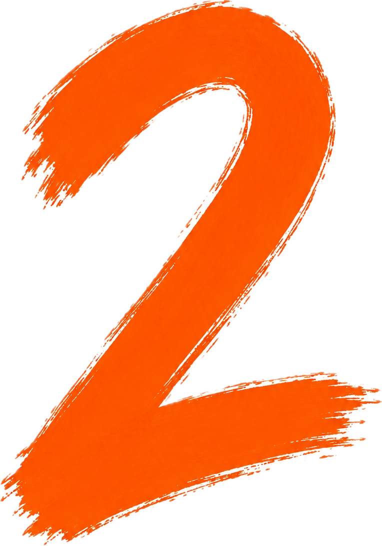 Una grande numero 2 di colore arancione con un effetto pennellata.