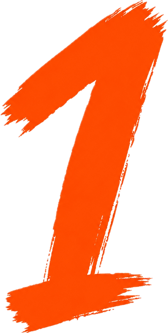 Numero 1 di colore arancione con uno stile a pennello.