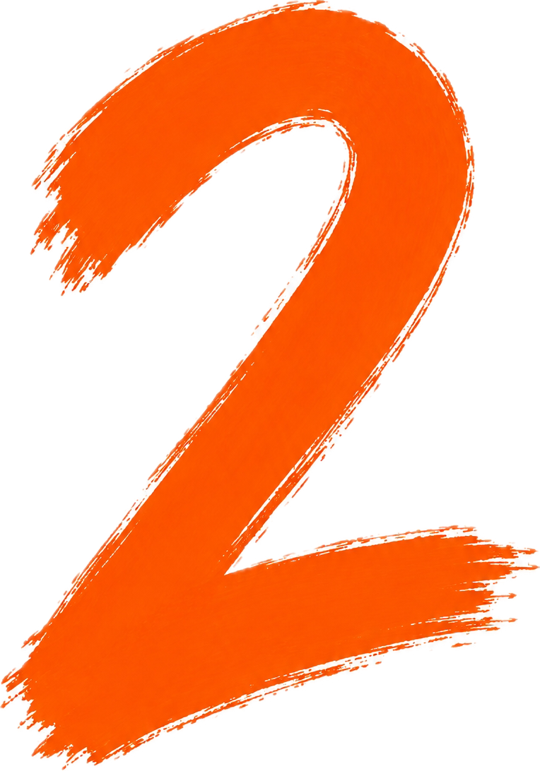 Numero 2 di colore arancione con sfondo bianco e brutte pennellate