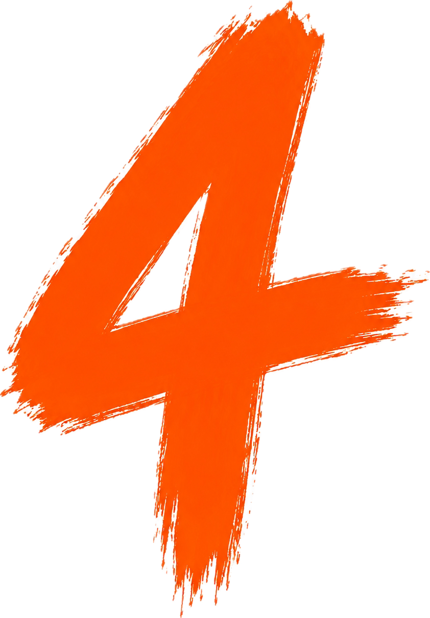Numero 4 scritto in caratteri grandi arancioni con uno stile pittorico