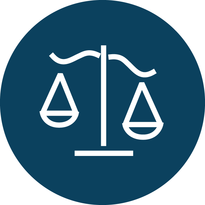 Icon of balanced scales representing justice or law.