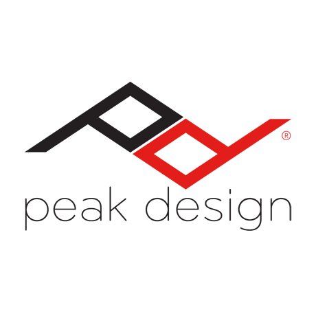 Logo with a stylized black and red geometric shape and the text 'peak design' underneath.