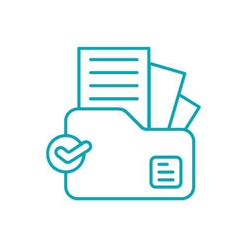 Outline of a document being fed into a device with a checkmark, resembling a fax or scan process.