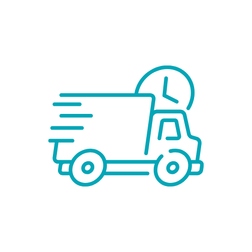 Blue delivery truck with a clock symbol indicating timely delivery